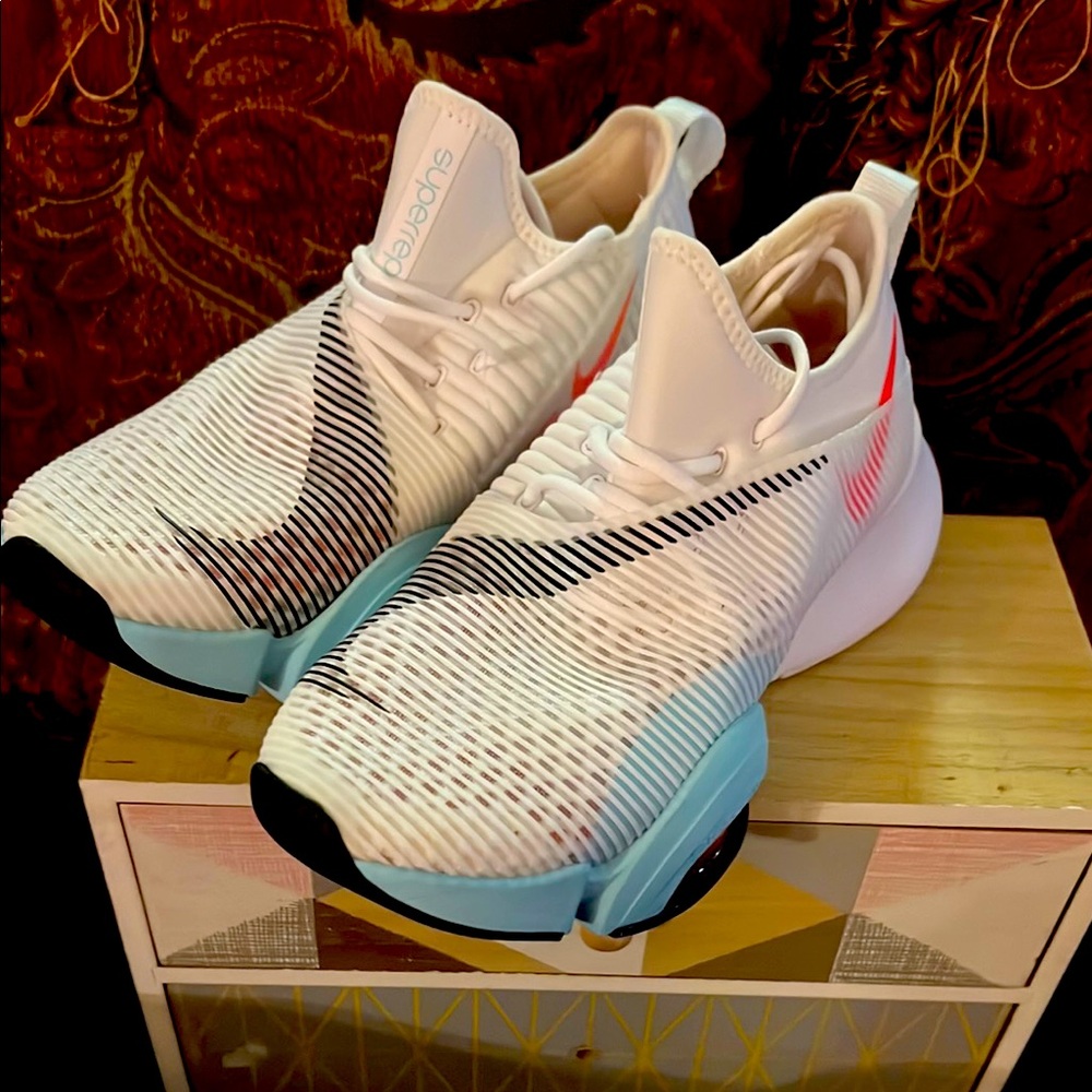 White and Blue Athletic Sneakers